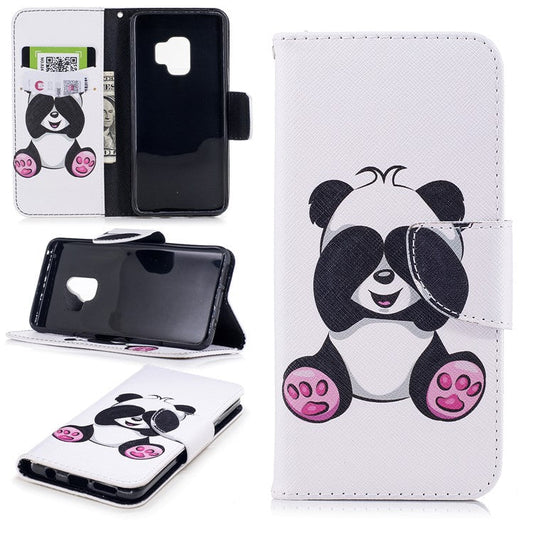 Pattern Printing PU Leather Magnetic Wallet Stand Mobile Phone Cover for Samsung Galaxy S9 - Cute Panda