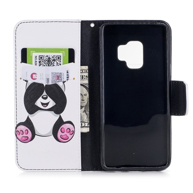 Pattern Printing PU Leather Magnetic Wallet Stand Mobile Phone Cover for Samsung Galaxy S9 - Cute Panda