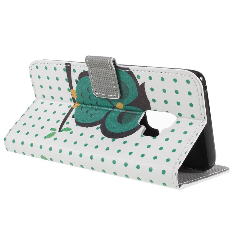 Pattern Printing PU Leather Magnetic Wallet Stand Protective Mobile Phone Cover for Samsung Galaxy S9 - Sleeping Owl
