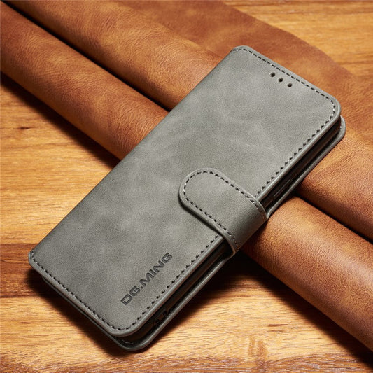 DG.MING Retro Style Wallet Leather Stand Case for Samsung Galaxy S9 SM-G960 - Grey