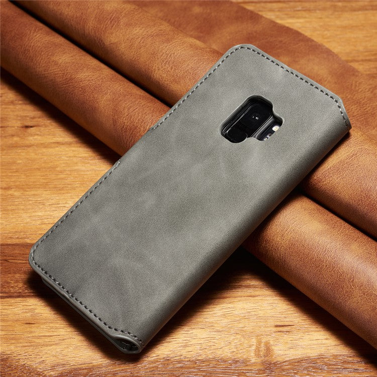 DG.MING Retro Style Wallet Leather Stand Case for Samsung Galaxy S9 SM-G960 - Grey