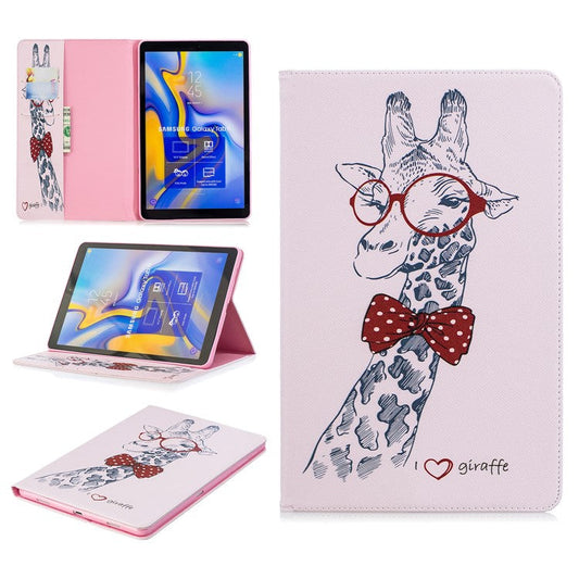 Pattern Printing Leather Tablet Case Shell with [Wallet Stand] for Samsung Galaxy Tab A 10.5 (2018) T590 T595 - Adorable Giraffe Wearing Glasses