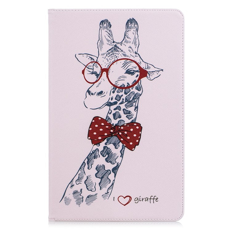 Pattern Printing Leather Tablet Case Shell with [Wallet Stand] for Samsung Galaxy Tab A 10.5 (2018) T590 T595 - Adorable Giraffe Wearing Glasses