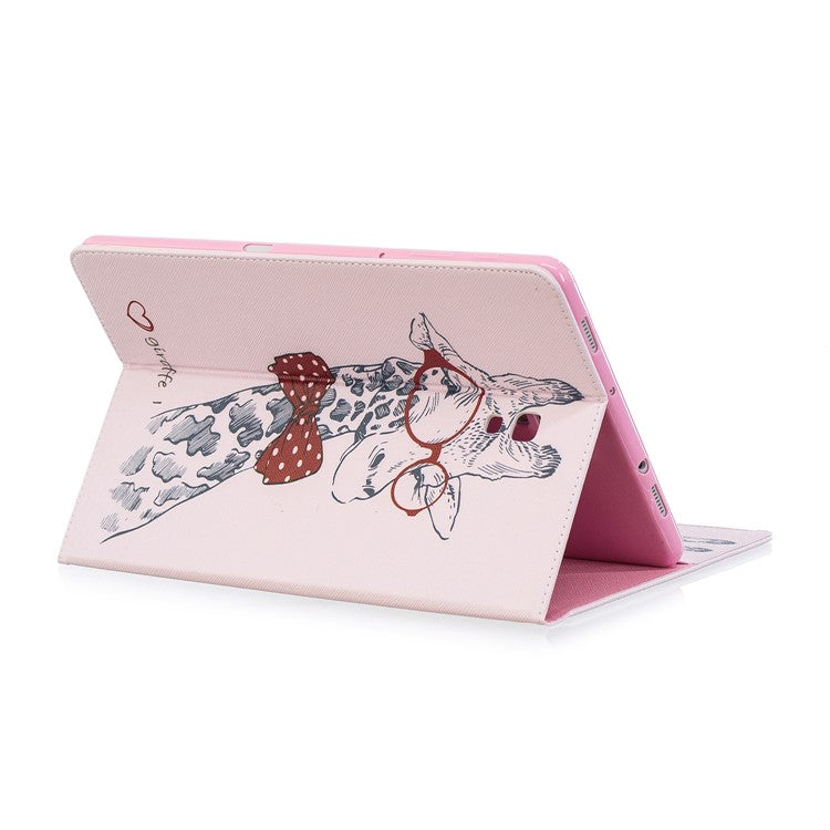 Pattern Printing Leather Tablet Case Shell with [Wallet Stand] for Samsung Galaxy Tab A 10.5 (2018) T590 T595 - Adorable Giraffe Wearing Glasses