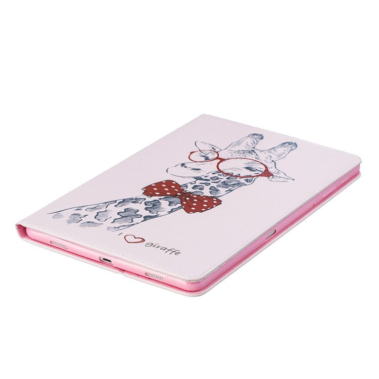 Pattern Printing Leather Tablet Case Shell with [Wallet Stand] for Samsung Galaxy Tab A 10.5 (2018) T590 T595 - Adorable Giraffe Wearing Glasses