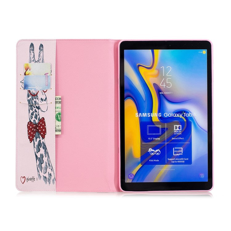 Pattern Printing Leather Tablet Case Shell with [Wallet Stand] for Samsung Galaxy Tab A 10.5 (2018) T590 T595 - Adorable Giraffe Wearing Glasses