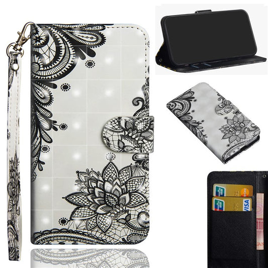Pattern Printing Light Spot Decor Wallet Stand Leather Flip Cell Phone Case for Samsung Galaxy A7 (2018) - Lace Flower