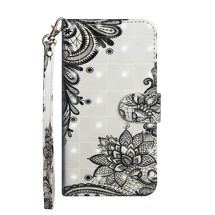 Pattern Printing Light Spot Decor Wallet Stand Leather Flip Cell Phone Case for Samsung Galaxy A7 (2018) - Lace Flower