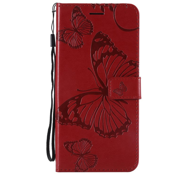 KT Imprinting Flower Series-2 Imprinted Butterfly Wallet Leather Cell Phone Case for Samsung Galaxy J4+ J415/J4 Prime - Red