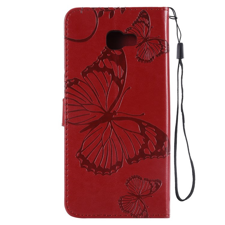 KT Imprinting Flower Series-2 Imprinted Butterfly Wallet Leather Cell Phone Case for Samsung Galaxy J4+ J415/J4 Prime - Red