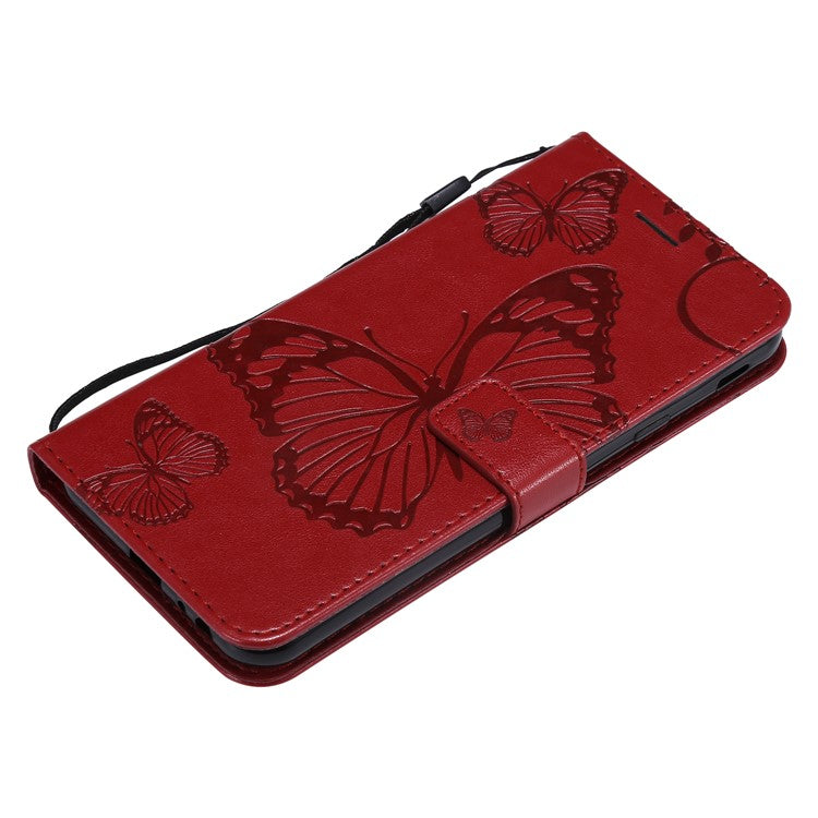 KT Imprinting Flower Series-2 Imprinted Butterfly Wallet Leather Cell Phone Case for Samsung Galaxy J4+ J415/J4 Prime - Red