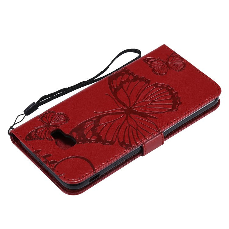KT Imprinting Flower Series-2 Imprinted Butterfly Wallet Leather Cell Phone Case for Samsung Galaxy J4+ J415/J4 Prime - Red