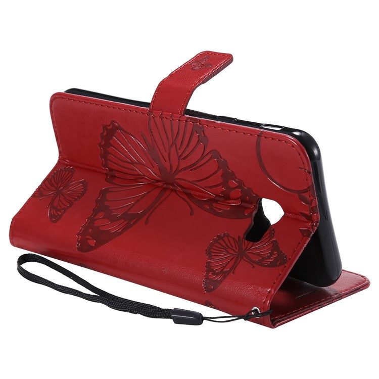 KT Imprinting Flower Series-2 Imprinted Butterfly Wallet Leather Cell Phone Case for Samsung Galaxy J4+ J415/J4 Prime - Red