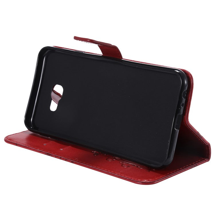 KT Imprinting Flower Series-2 Imprinted Butterfly Wallet Leather Cell Phone Case for Samsung Galaxy J4+ J415/J4 Prime - Red