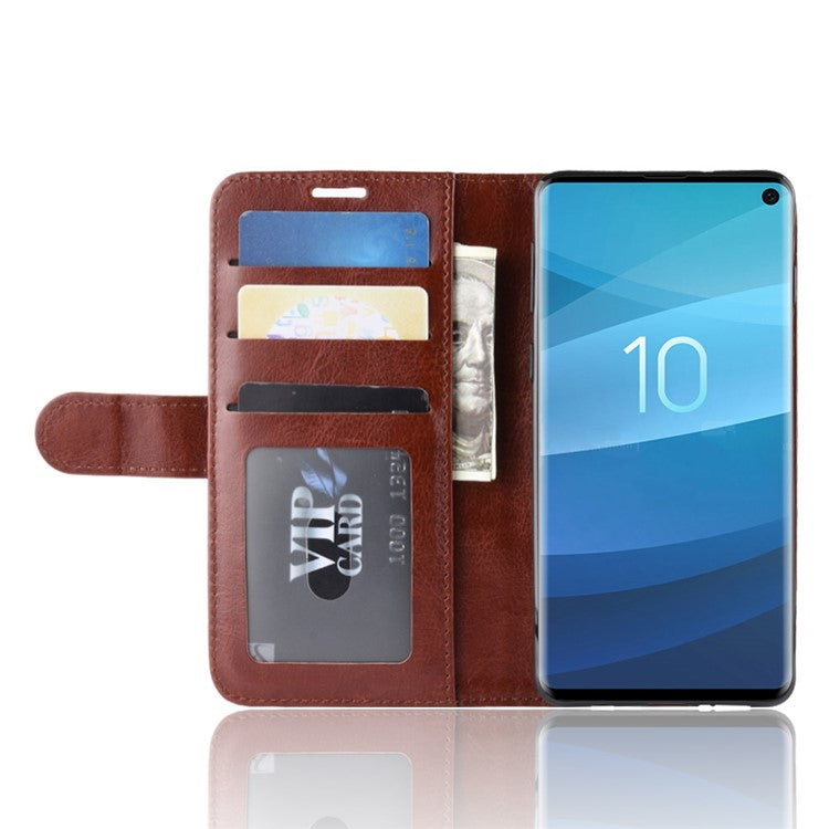Crazy Horse Wallet PU Leather Magnetic Cover for Samsung Galaxy S10 - Brown