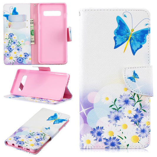 Pattern Printing PU Leather Flip Shell for Samsung Galaxy S10 Plus - Blue Butterflies