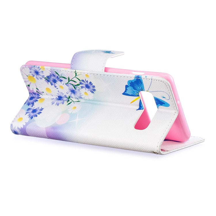 Pattern Printing PU Leather Flip Shell for Samsung Galaxy S10 Plus - Blue Butterflies