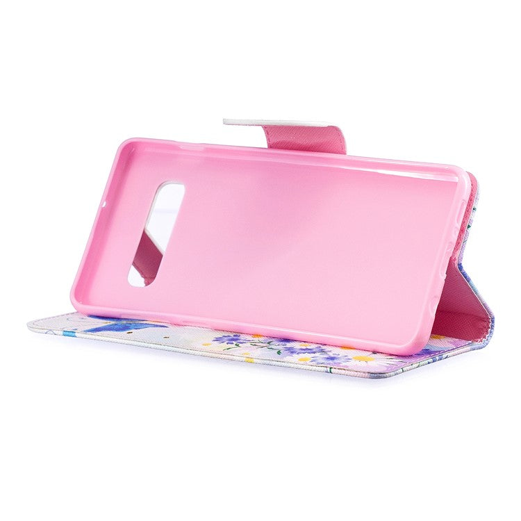 Pattern Printing PU Leather Flip Shell for Samsung Galaxy S10 Plus - Blue Butterflies