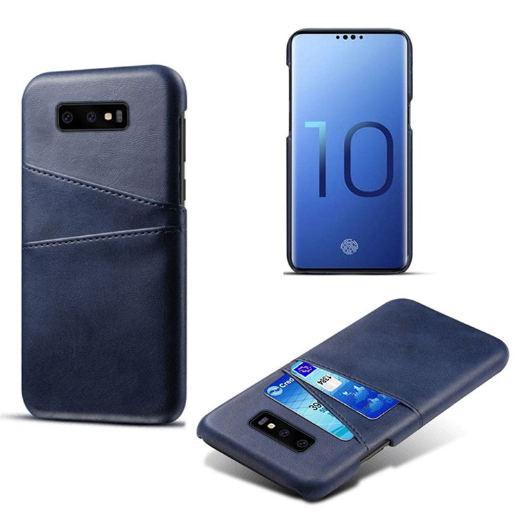 For Samsung Galaxy S10e Dual Card Slots Phone Case PU Leather Coated PC Phone Cover - Blue