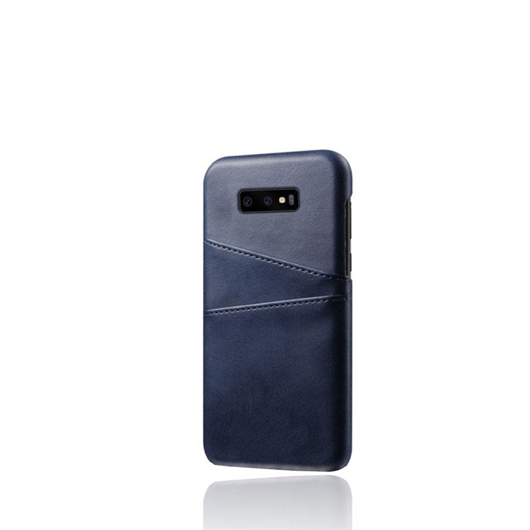 For Samsung Galaxy S10e Dual Card Slots Phone Case PU Leather Coated PC Phone Cover - Blue