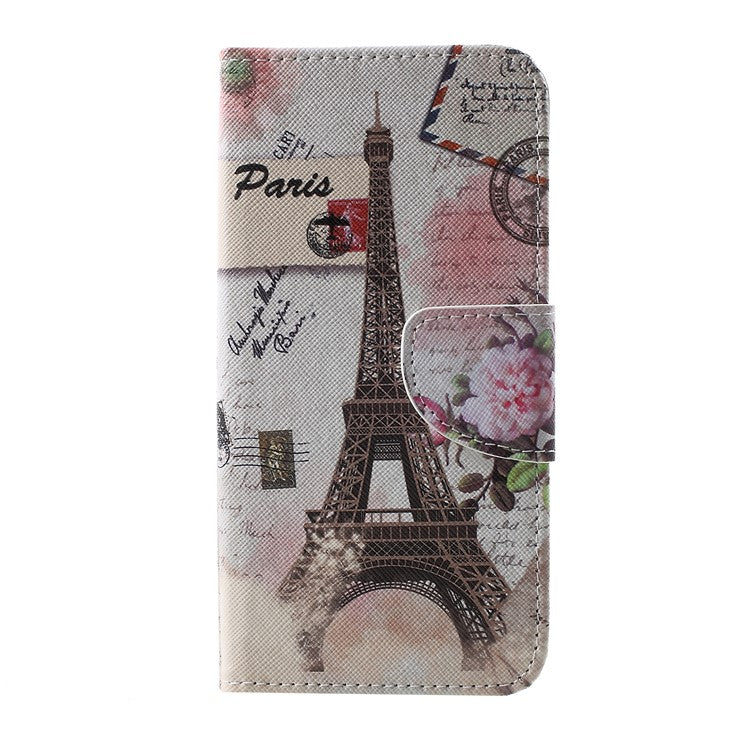 Pattern Printing Cross Texture Leather Stand Case with Card Slots for Samsung Galaxy S10 Plus - Eiffel Tower