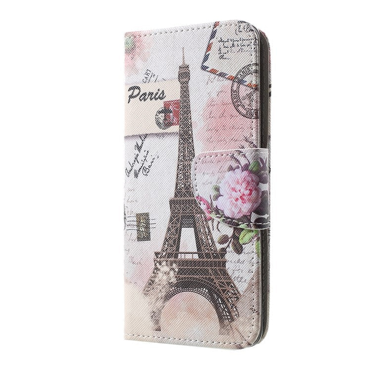 Pattern Printing Cross Texture Leather Stand Case with Card Slots for Samsung Galaxy S10 Plus - Eiffel Tower