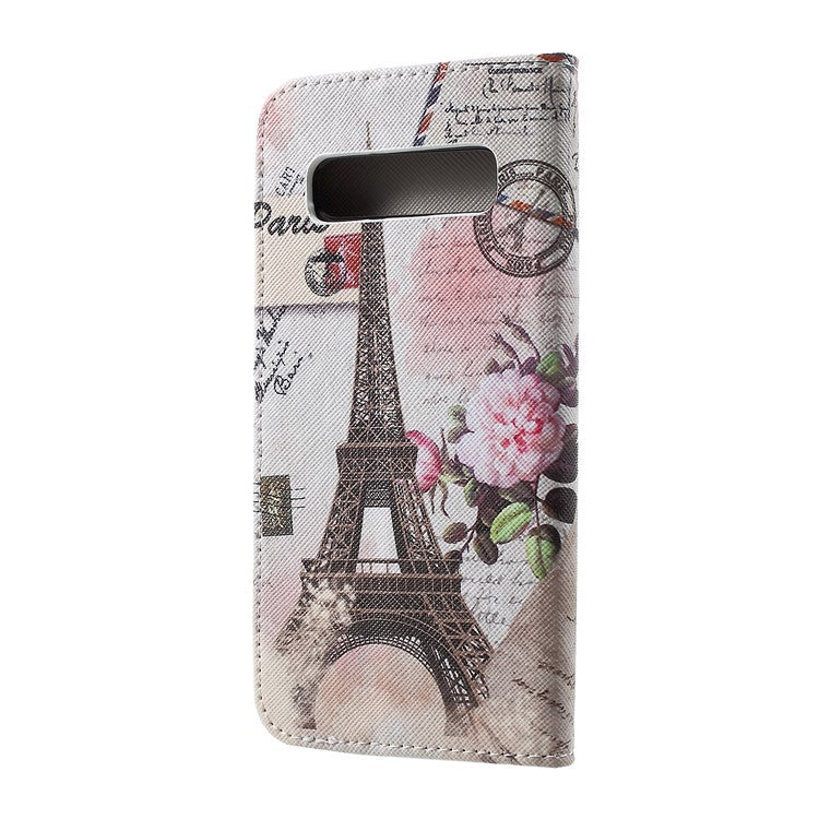 Pattern Printing Cross Texture Leather Stand Case with Card Slots for Samsung Galaxy S10 Plus - Eiffel Tower