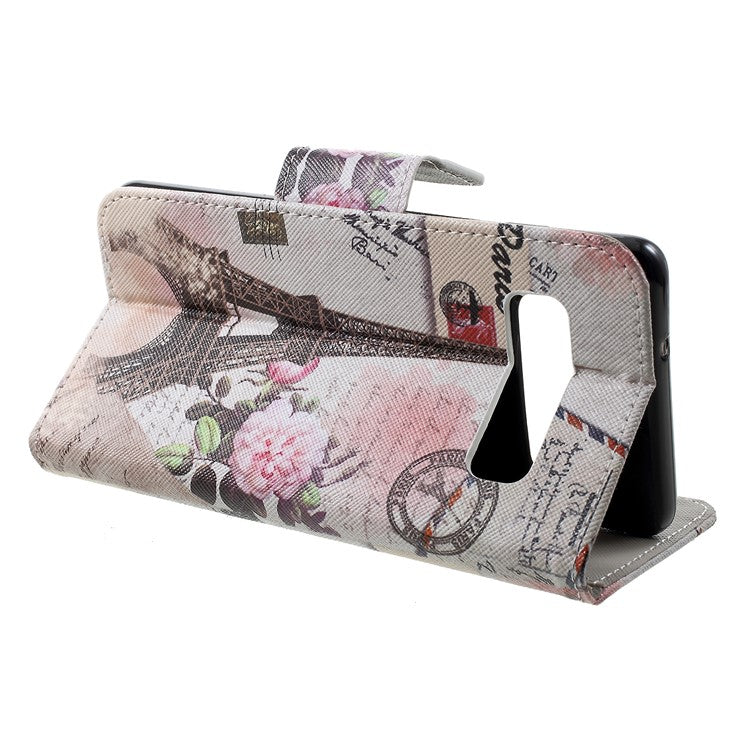 Pattern Printing Cross Texture Leather Stand Case with Card Slots for Samsung Galaxy S10 Plus - Eiffel Tower