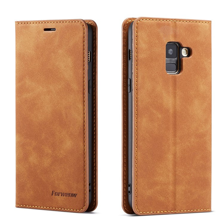 FORWENW Fantasy Series Stand Silky Touch Leather Wallet Case for Samsung Galaxy A8 (2018) - Brown