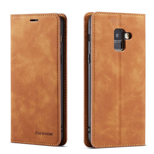 FORWENW Fantasy Series Stand Silky Touch Leather Wallet Case for Samsung Galaxy A8 (2018) - Brown