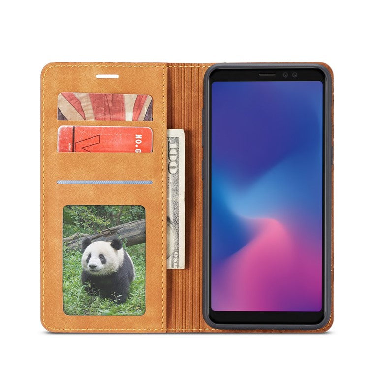 FORWENW Fantasy Series Stand Silky Touch Leather Wallet Case for Samsung Galaxy A8 (2018) - Brown