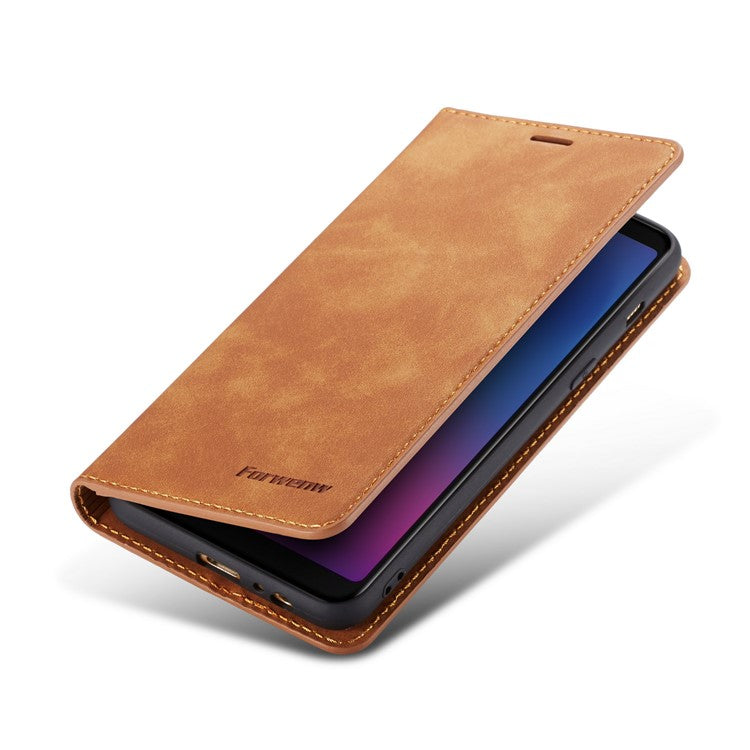 FORWENW Fantasy Series Stand Silky Touch Leather Wallet Case for Samsung Galaxy A8 (2018) - Brown