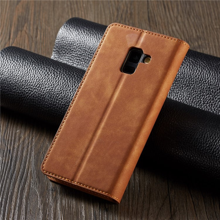 FORWENW Fantasy Series Stand Silky Touch Leather Wallet Case for Samsung Galaxy A8 (2018) - Brown