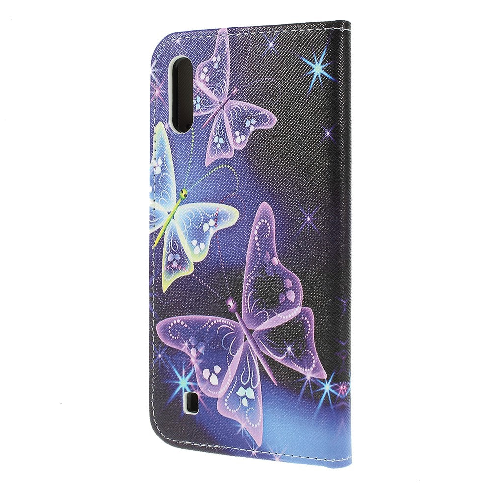 Cross Texture Patterned Leather Wallet Case for Samsung Galaxy M10 - Beautiful Butterfly