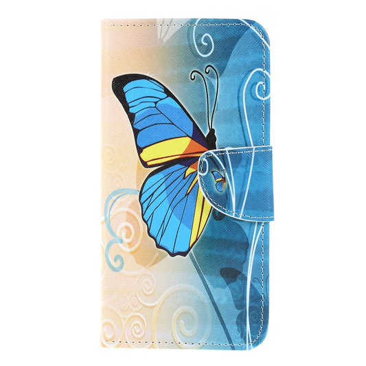 Cross Texture Patterned Leather Wallet Case for Samsung Galaxy M10 - Blue Butterfly