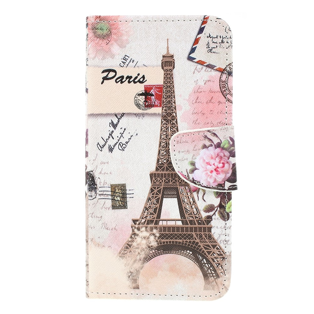 Cross Texture Patterned Leather Wallet Case for Samsung Galaxy M10 - Eiffel Tower