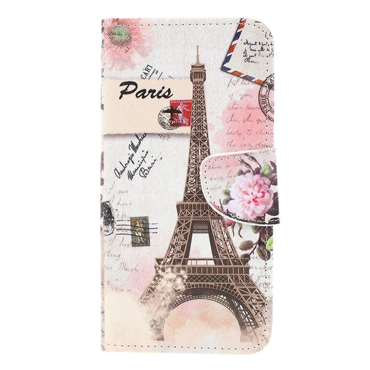 Cross Texture Patterned Leather Wallet Case for Samsung Galaxy M10 - Eiffel Tower