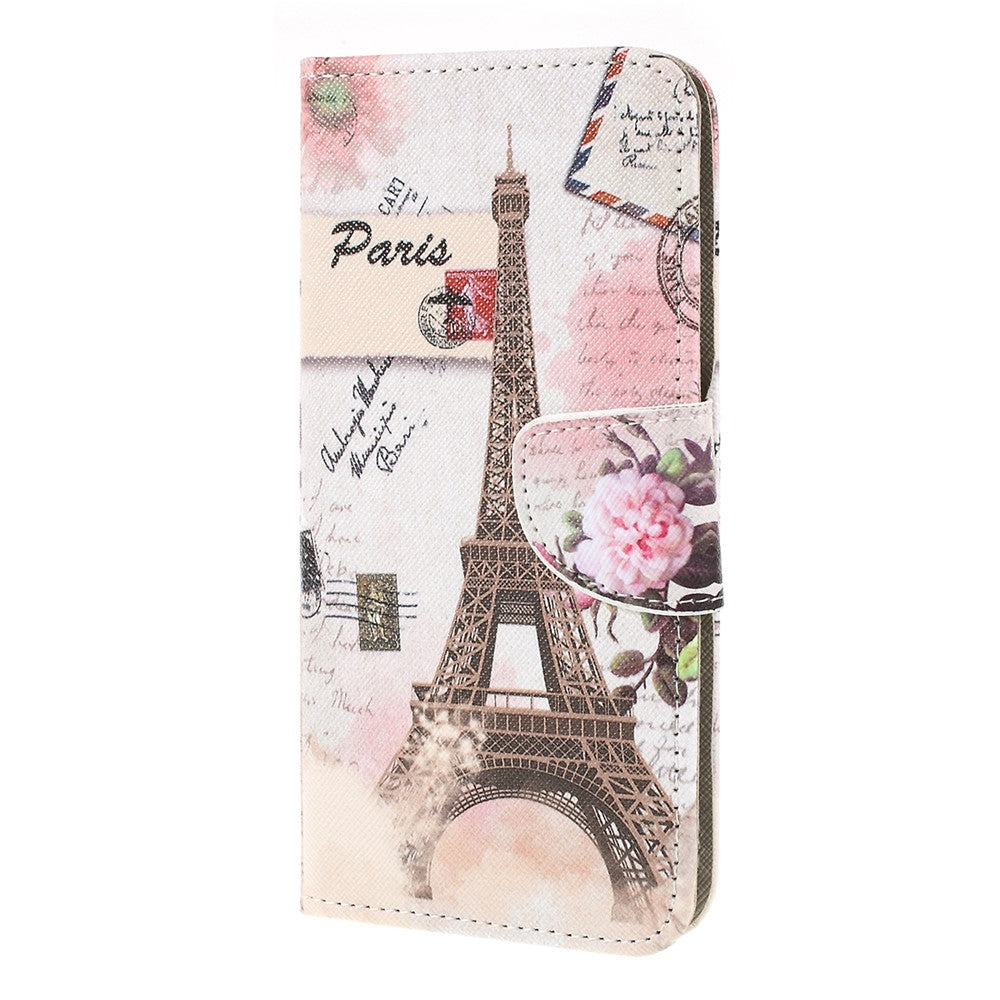 Cross Texture Patterned Leather Wallet Case for Samsung Galaxy M10 - Eiffel Tower