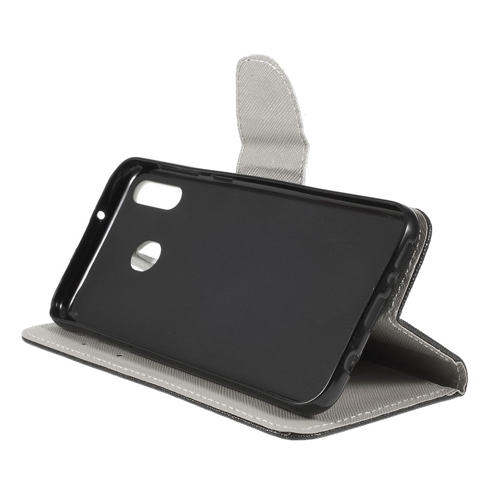 For Samsung Galaxy M20 Cross Texture Patterned Leather Wallet Cover - Do Not Touch My Phone