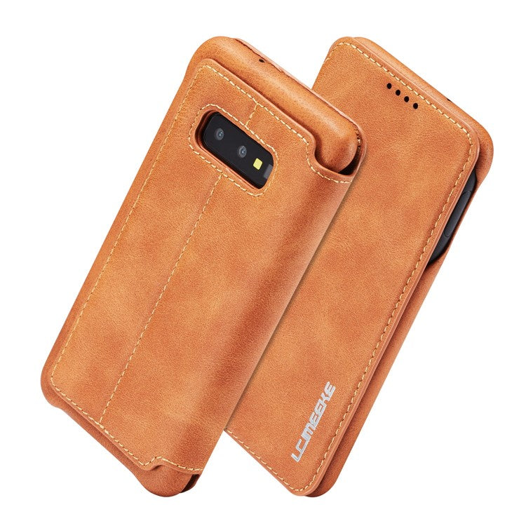 LC.IMEEKE Retro Style Leather Card Holder Case for Samsung Galaxy S10e - Brown