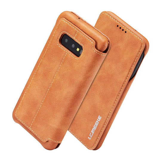 LC.IMEEKE Retro Style Leather Card Holder Case for Samsung Galaxy S10e - Brown