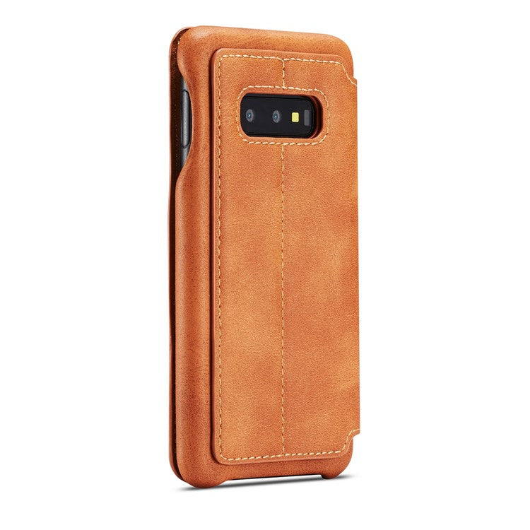 LC.IMEEKE Retro Style Leather Card Holder Case for Samsung Galaxy S10e - Brown