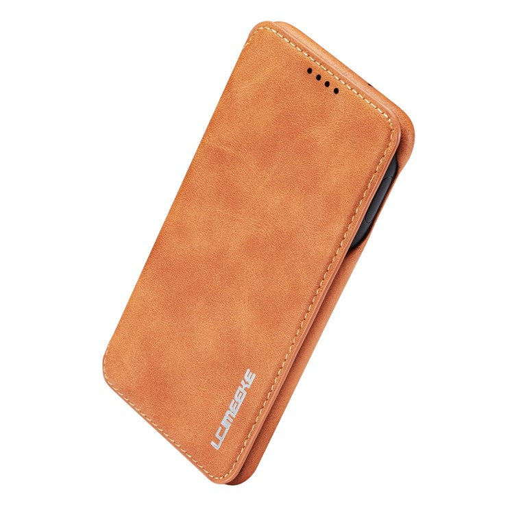 LC.IMEEKE Retro Style Leather Card Holder Case for Samsung Galaxy S10e - Brown