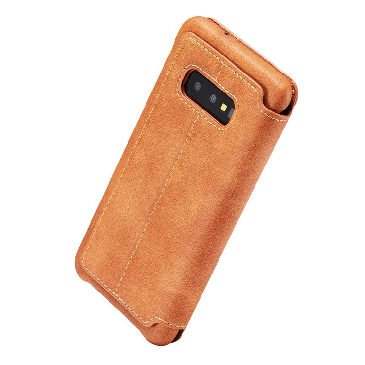 LC.IMEEKE Retro Style Leather Card Holder Case for Samsung Galaxy S10e - Brown