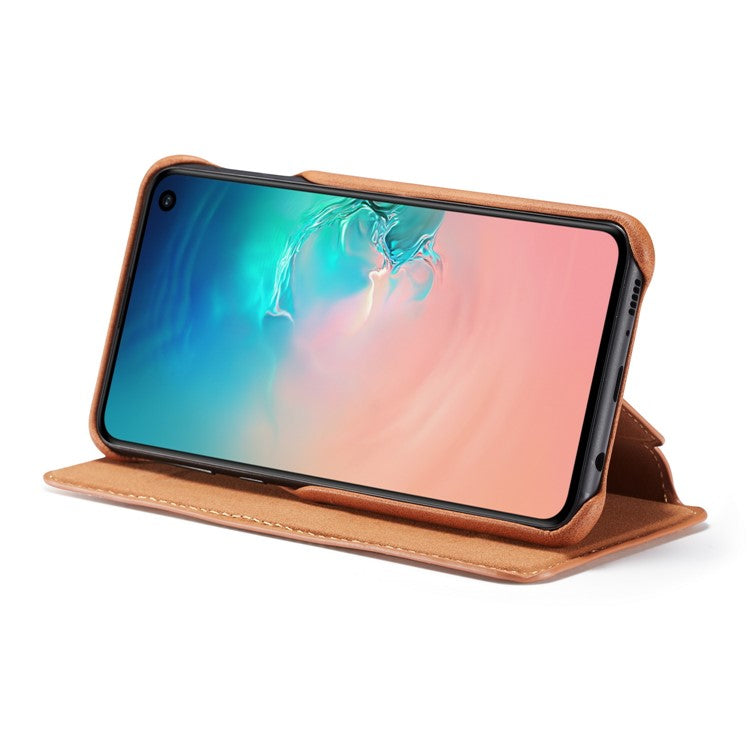 LC.IMEEKE Retro Style Leather Card Holder Case for Samsung Galaxy S10e - Brown