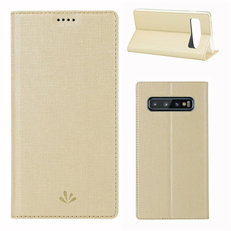 VILI DMX Cross Texture Card Slot Leather Stand Case for Samsung Galaxy S10 Plus - Gold