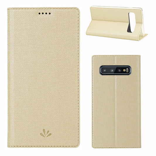VILI DMX Cross Texture Card Slot Leather Stand Case for Samsung Galaxy S10 Plus - Gold