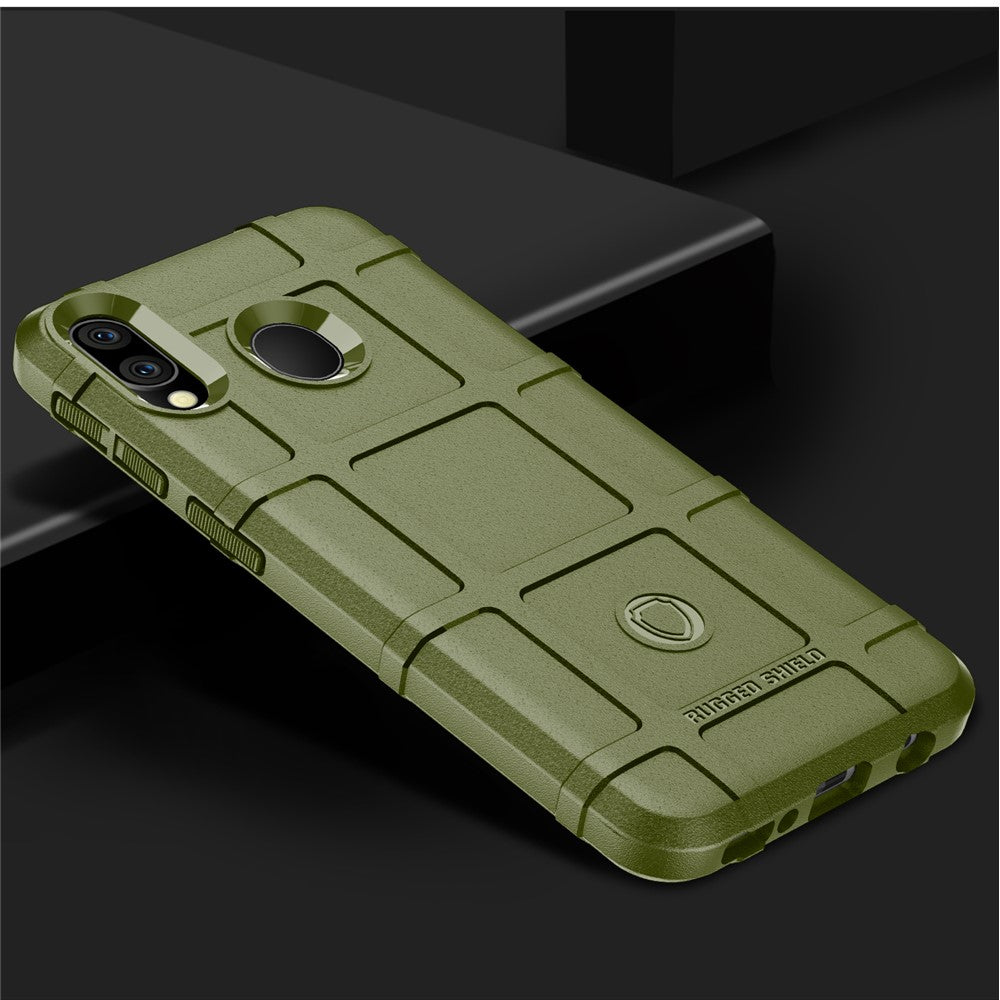 Rugged Square Grid Texture Anti-shock TPU Phone Cover for Samsung Galaxy M10/A10 - Army Green