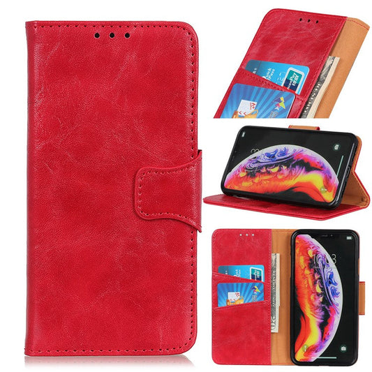 Crazy Horse Wallet Leather Stand Case for Samsung Galaxy A10 - Red