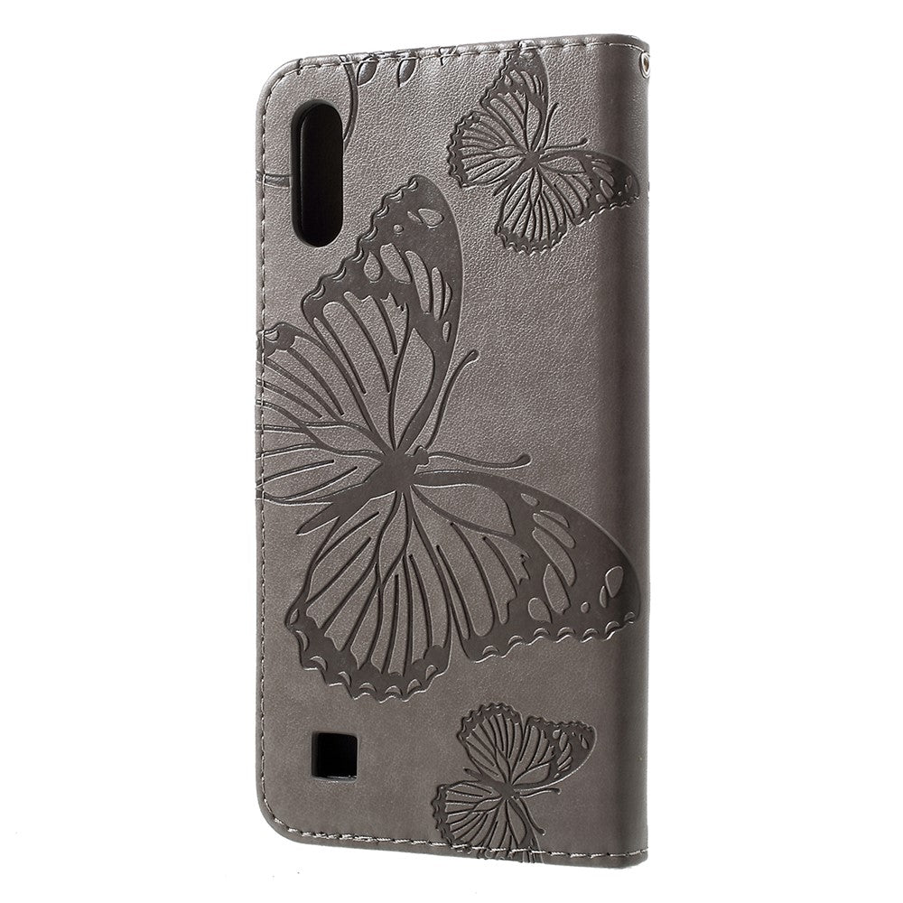 For Samsung Galaxy M10 / A10 Wallet Case Floral Butterfly Imprinted Leather Phone Cover Stand - Grey